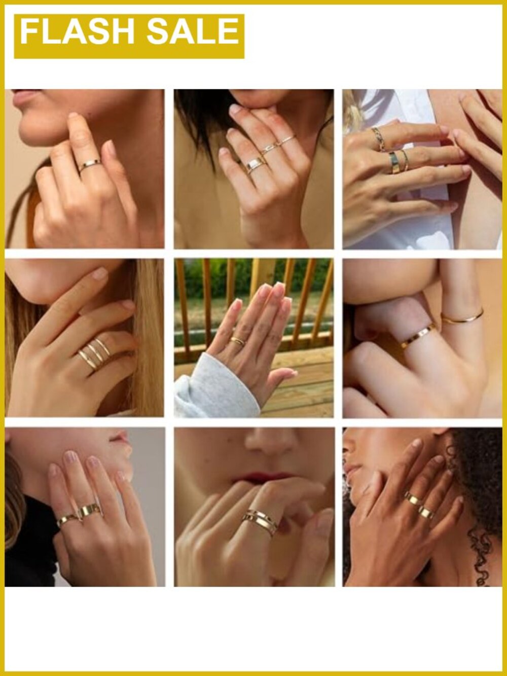 14K Gold Plated Stainless Steel Stackable Rings Set 8pc - Picture 3 of 6